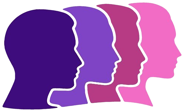 Logo des Kreativteam e.V.: vier Köpfe im Profil in Lila- und Pinktönen, hintereinander gestaffelt